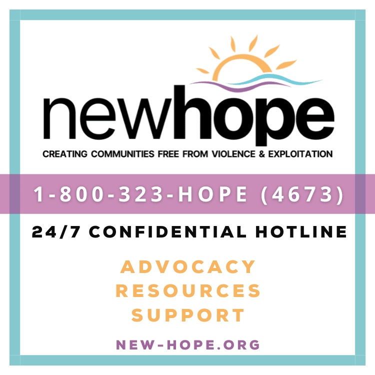 A new hope hotline with the logo for advocacy resources.