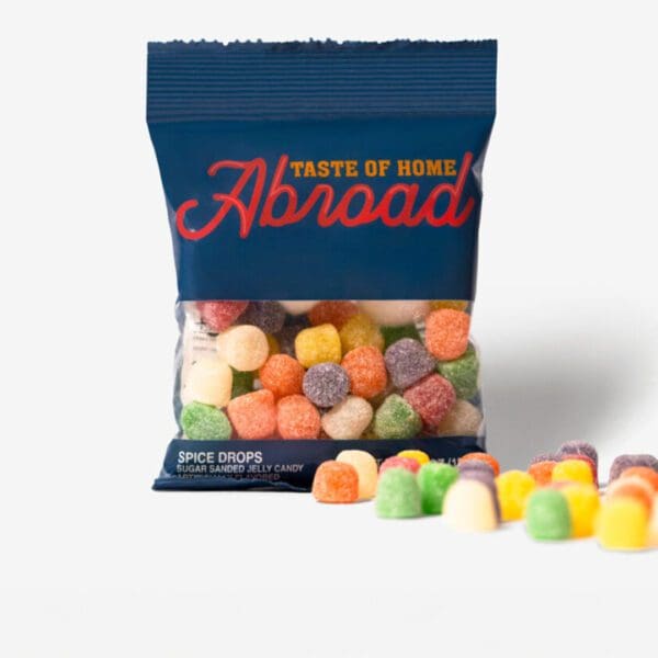 A bag of candy with the words " parts of home abroad ".